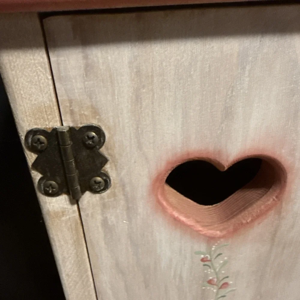 Vintage Pink And White Heart Cutout Wood Storage Hutch  Shelf Cottagecore
